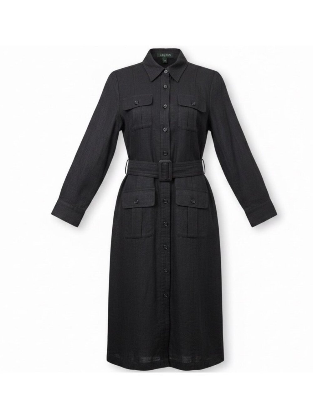 Lauren Ralph Lauren Womens Black Linen Belted Button-Up Pocket Shirt Dress Sz 2P